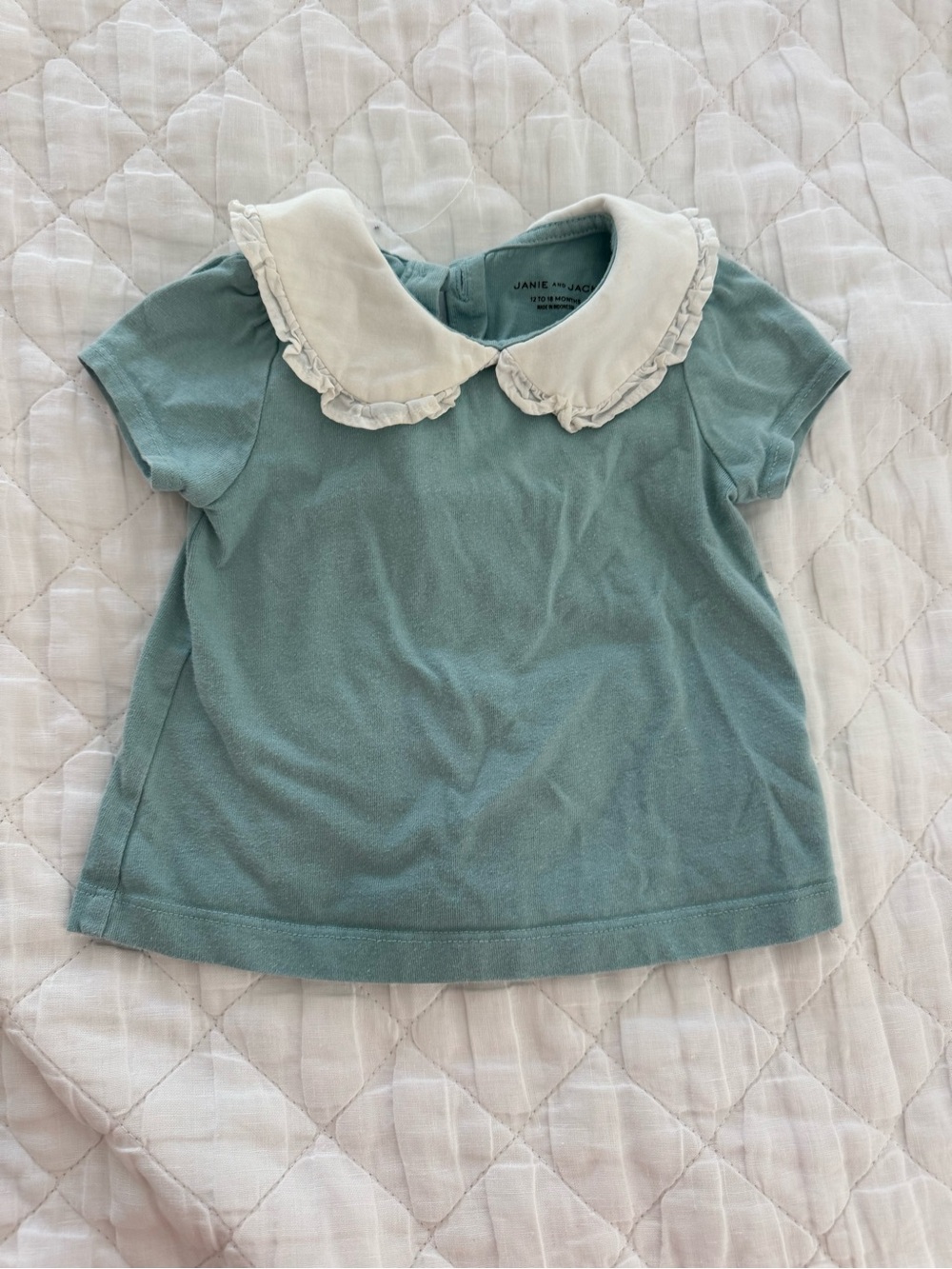 Janie and Jack Seafoam Blue Top with White Ruffled Peter Pan Collar